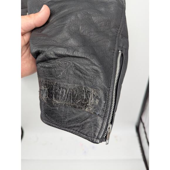 Vintage Distressed Black Leather Motorcycle Jacket YKK Zippers Size XL Biker - Picture 10 of 10